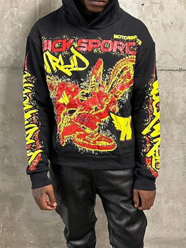 Übergroßer Hoodie mit dunkler Grafik für Herren