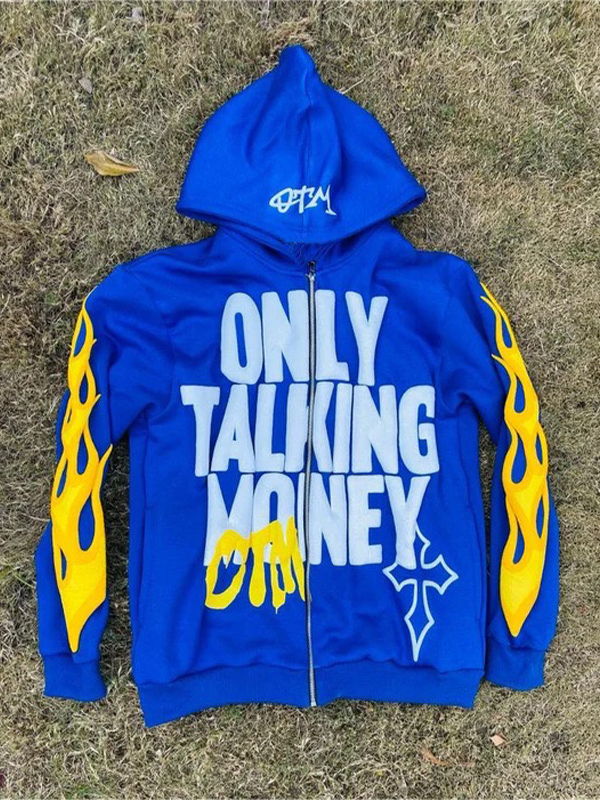 Übergroßer Kapuzenpullover mit Schaumbuchstaben und Flammen-Print für Herren