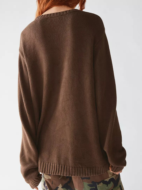 Bestickte, lockere Strickpullover mit langen Ärmeln