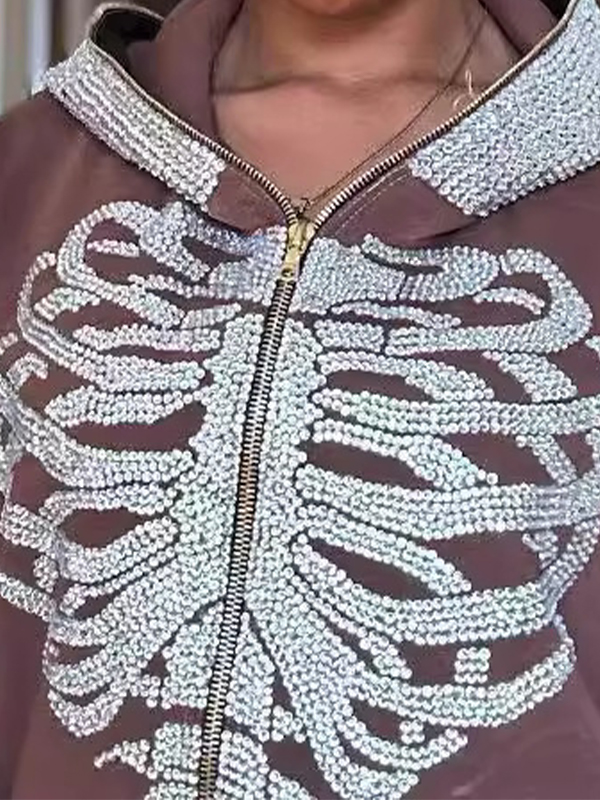 Übergroßer Hoodie mit Diamant-Totenkopf