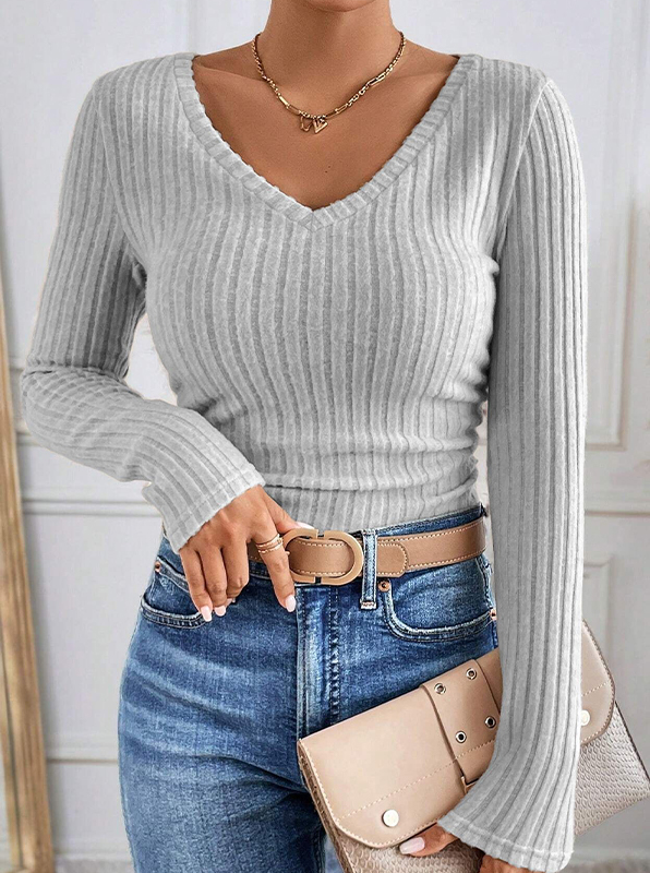 Einfarbige Langarm-Strickwaren