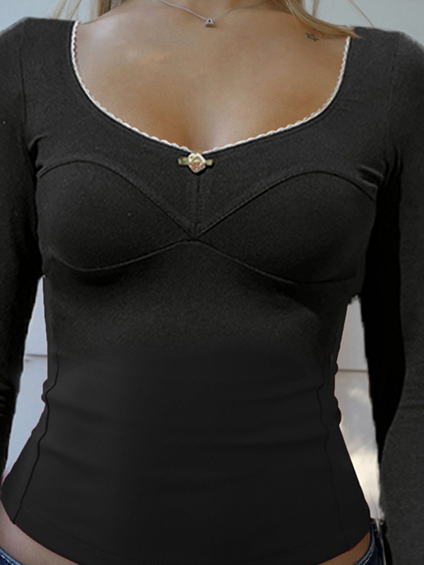 Einfarbiges Langarm-T-Shirt