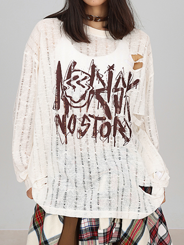 Langärmlige Strickwaren mit Schriftzug-Print