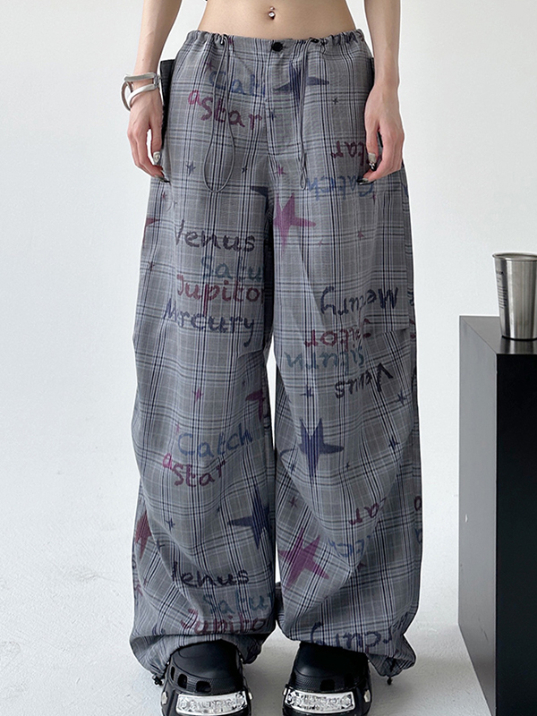 Hose mit weitem Bein und Vintage-Graffiti-Print