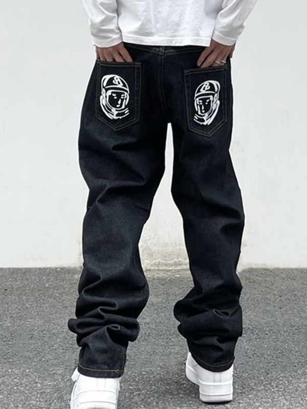 Gerade geschnittene Jeans für Herren mit Flying Dog-Print