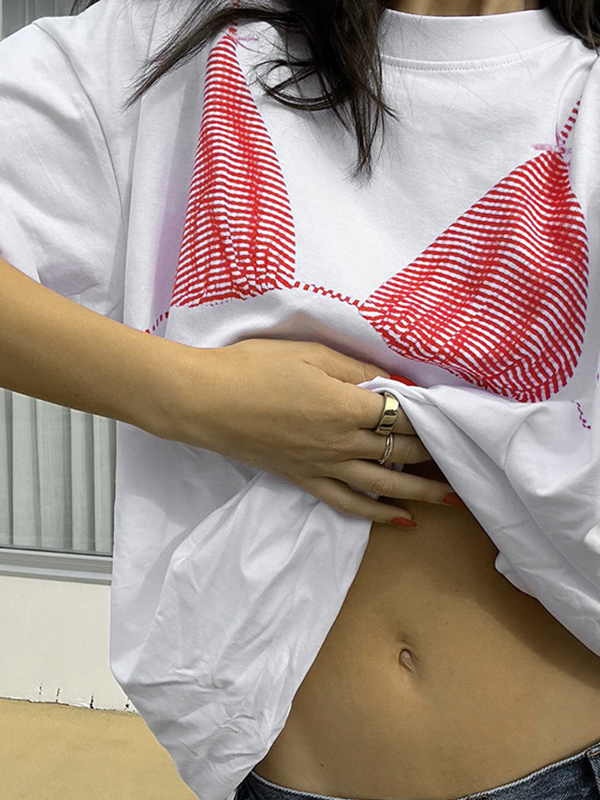 Übergroßes kurzärmliges T-Shirt mit Korsett-Print