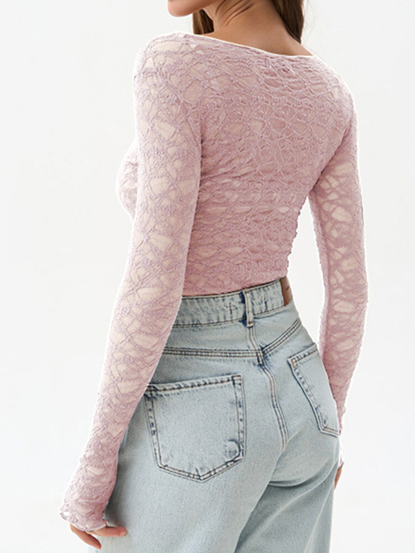 Langärmliges Spitzen-T-Shirt