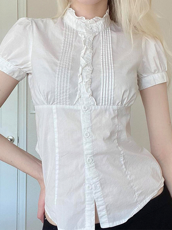 Gerüschte Vokuhila-Kurzarmhemden