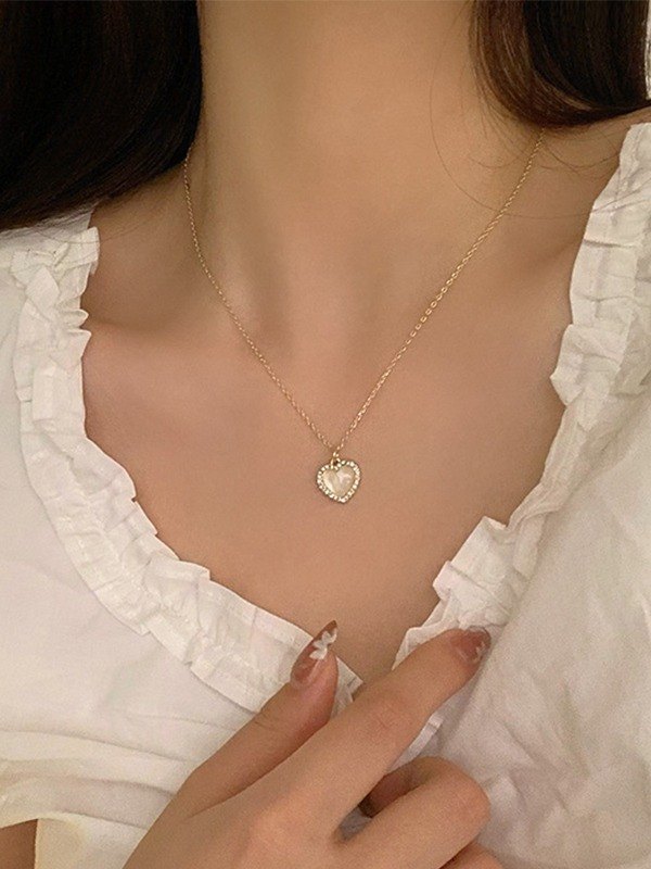 Strass-Rand-Herz-Anhänger-Halskette