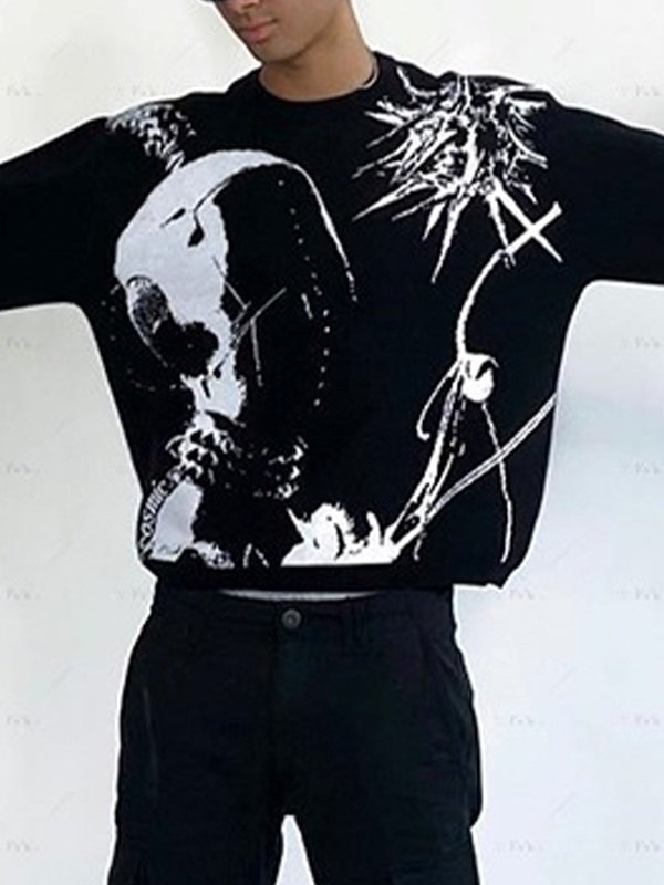 Herren Punk Anime Jacquard Strickpullover