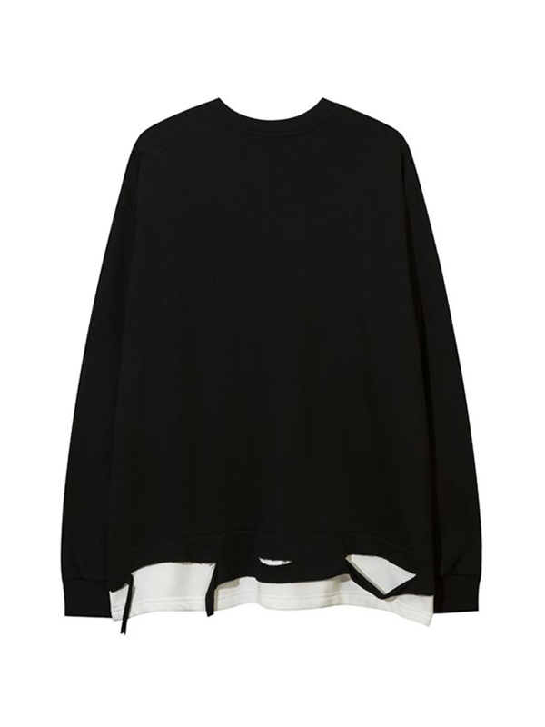 Gefälschte zweiteilige Loch Design Kette lose dunkle Print Sweatshirt