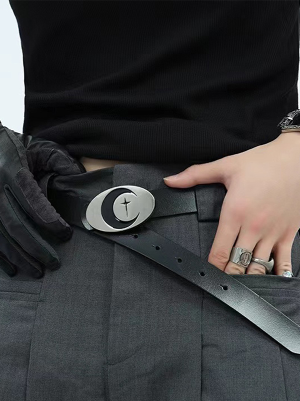 1 Stück Gürtel mit ovalem Druckknopf aus Metall mit Mond