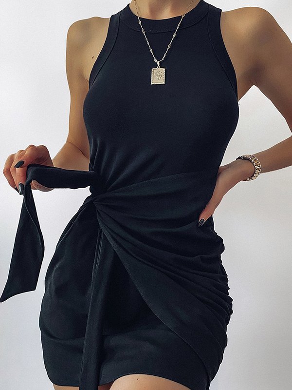 Solides Side Tie Tank Kleid