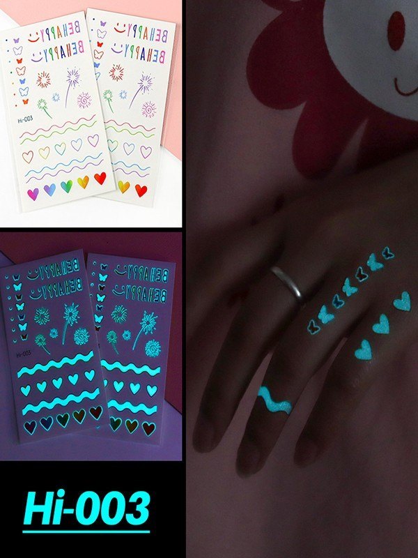 1 Blatt Regenbogen-Herz-Schmetterling-leuchtender Tattoo-Aufkleber