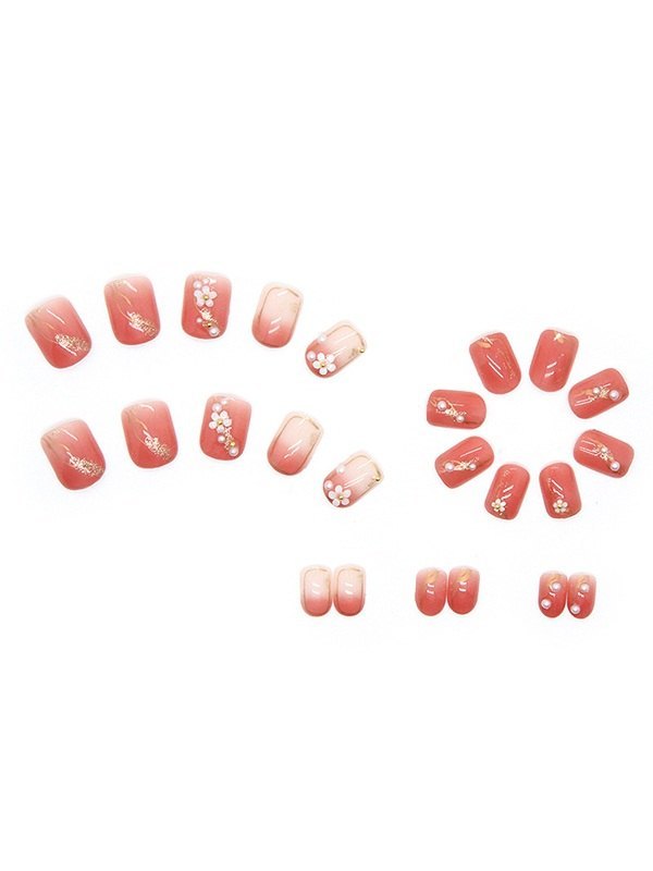 24 Stück Faux Pearl Floral Press On Nails