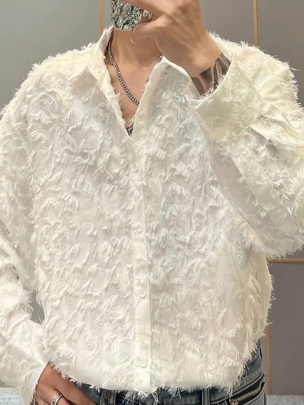 Fuzzy Langarm-Button-Down-Hemd für Herren