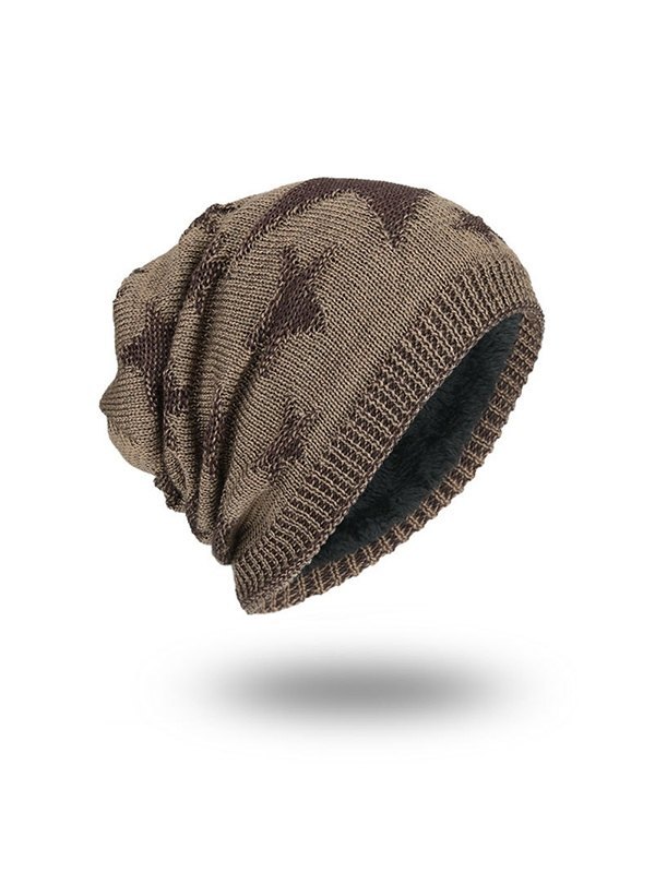 Star Jacquard Warme, mit Fleece gefütterte Beanie-Mütze