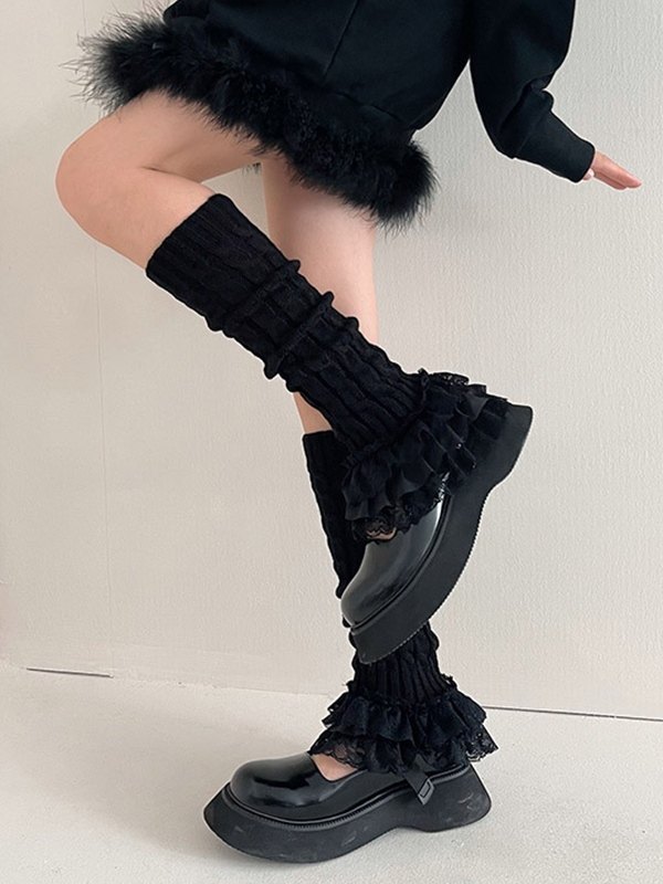 Rüschen-Spitzen-Kabelstrick-Beinwärmer
