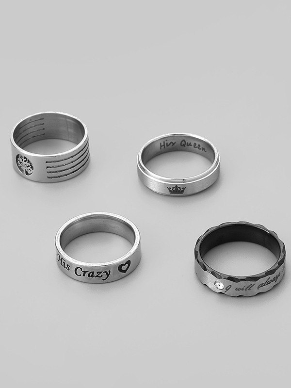 4-teiliges Ring-Set mit geschnitzten Buchstabenmustern für Herren