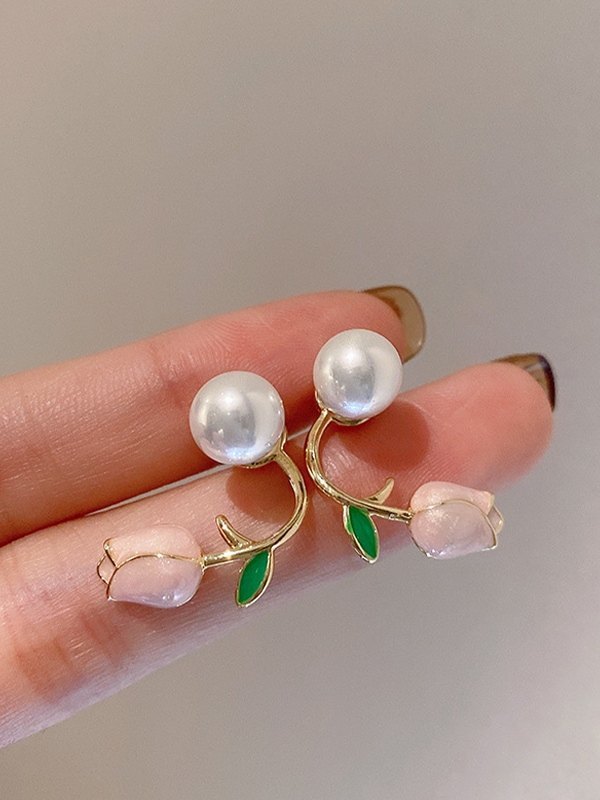 Faux-Perlen-Tulpen-Ohrringe