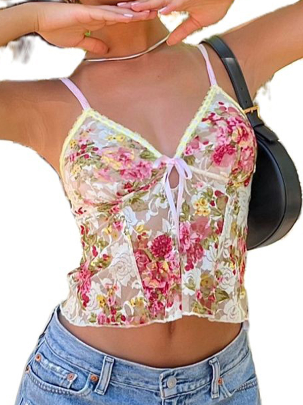 Camisole-Top mit Blumenmuster und Spitzenstickerei