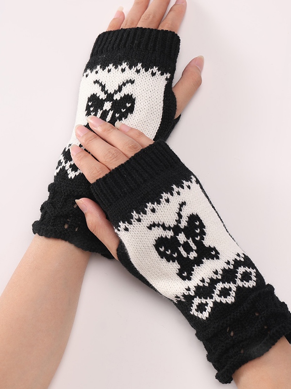 Fingerlose Handschuhe aus Jacquard-Strick mit Schmetterlingsmotiv