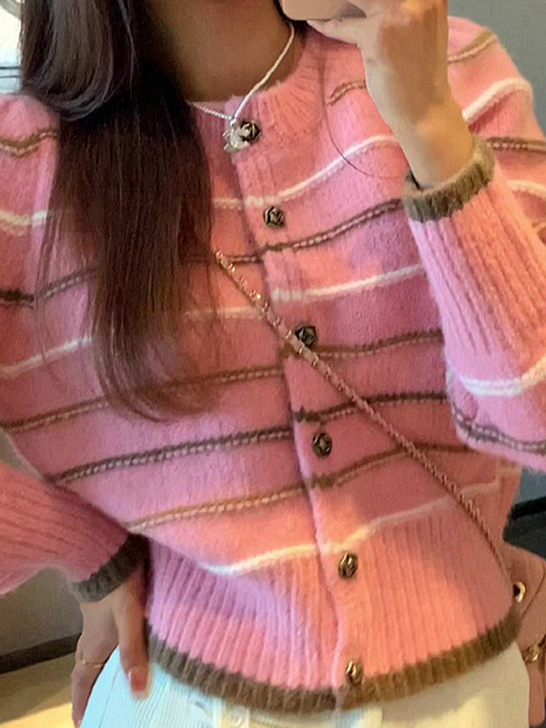 Kontrastfarben gestreifter Kurzstrick-Cardigan