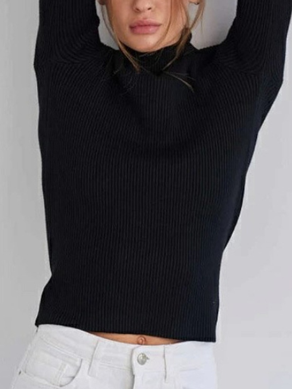 Einfarbiger, schmaler Strickpullover mit Stehkragen