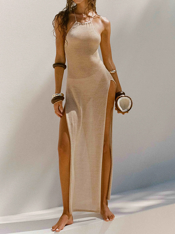 Ärmelloses Überwurfkleid mit hohen Schlitzen an beiden Seiten