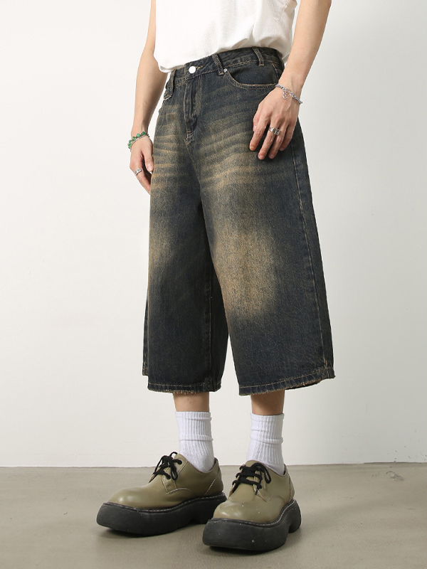 Lockere Shorts aus gewaschenem Vintage-Denim für Herren