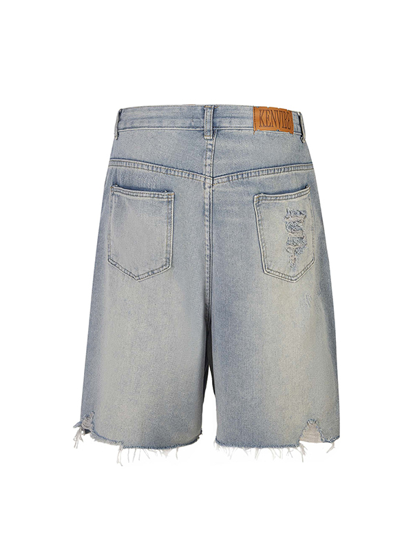 Zerrissene Jeansshorts mit verwaschenem Used-Look und Strasssteinen für Herren
