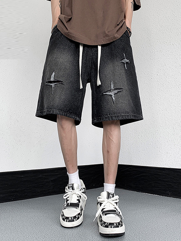 Gerade Jeansshorts für Herren mit verwaschenem, zerrissenem Schnitt