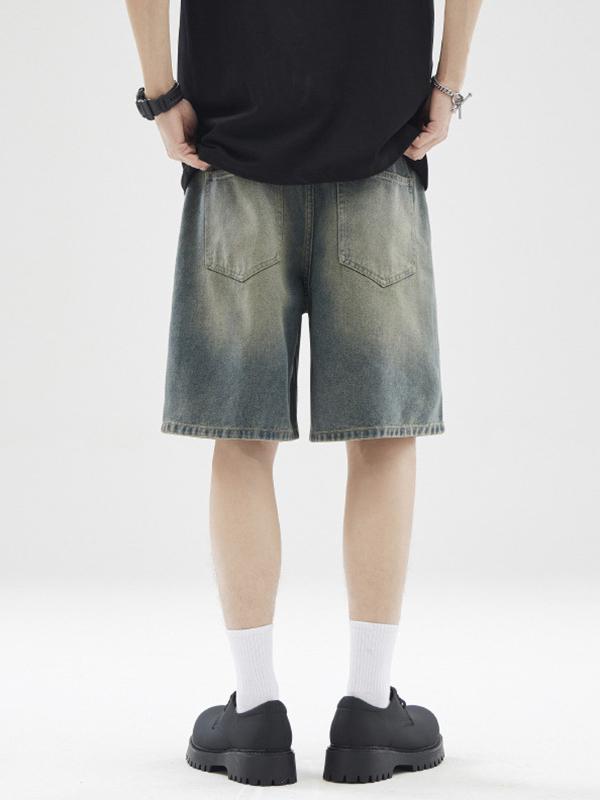 Lockere Jeansshorts für Herren mit Totenkopf-Print
